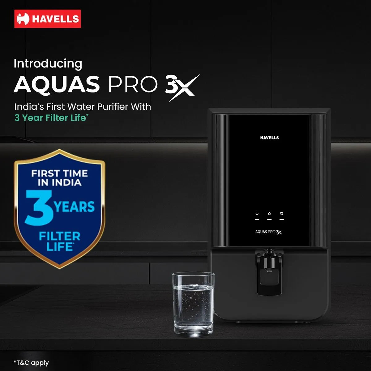 Havells Aquas Pro 3X Water Purifier | RO+UV, 3-Year No-Service Filter Life, White
