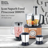Morphy Richards Icon Superb 1000W Food Processor: 11 Attachments, 3.2L Bowl (Glazing Copper)