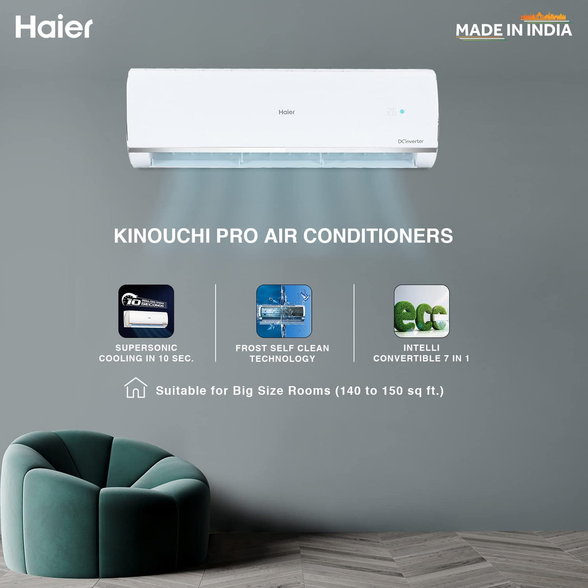 Haier 2 Ton 3 Star Intelli-Convertible 7 in 1 Split AC with Copper Condenser (HS24HD-AOW3BN)