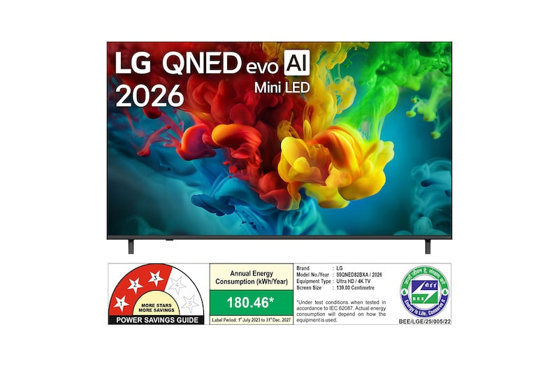 LG QNED82BX 139 cm (55 Inch) QNED evo AI Mini LED 4K Ultra HD Smart TV | α8 AI Processor 4K | HDR10 Pro | webOS 26 | 2026 Edition