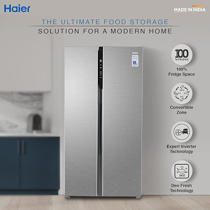 Fridge - Haier 630L Inverter, top-tier Side-by-Side in elegant Inox Marine.