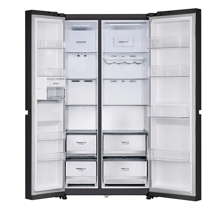 LG Side-by-Side Fridge: 650L, Convertible, Black Mirror Glass - Stylish and Efficient