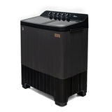 Midea MWMSA120GDX 12 Kg Semi-Automatic Twin Tub Washing Machine | Dual Wave Pulsator, Glass Lid, Black/Grey