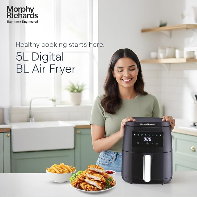 Morphy Richards Digital Air Fryer 5L: Rapid Air Circulation, Touch Panel (Black)