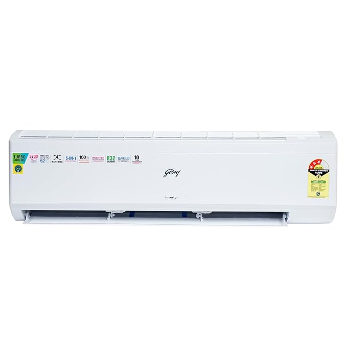 Godrej 1.7 Ton 3 Star, 5-In-1 Convertible Cooling, Inverter Split AC (Copper, Turbo Cooling at 52°C, 2024 Model, SIC 20ITC3-WZR, White)