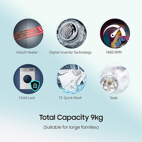 Washer: Explore features of Samsung's 9 kg 5 Star Front Load.
