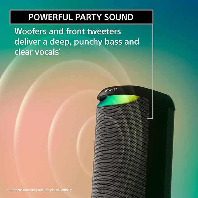 Sony NEW SRS-XV500 Wireless Portable Bluetooth Karaoke Party Speaker | IPX4 Splash-Proof | 25 Hours Battery | Mega Bass | Built-in Power Bank | Ambient Lights | Guitar & MIC- 2024 Model