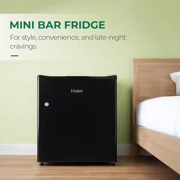 Haier HRD-752KSA 50L Single Door Refrigerator 2 Star Direct Cool Mini Fridge Black Steel with Lock & Key | Compact Cooling Solution