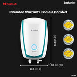 Havells Instanio 3L Instant Water Heater(Geyser)| Temp. Sensing LED Indicator| Rust & Shock Proof Body| ISI Marked|Warranty: 5 year on Inner Tank| High Rise Compatible (White Blue)