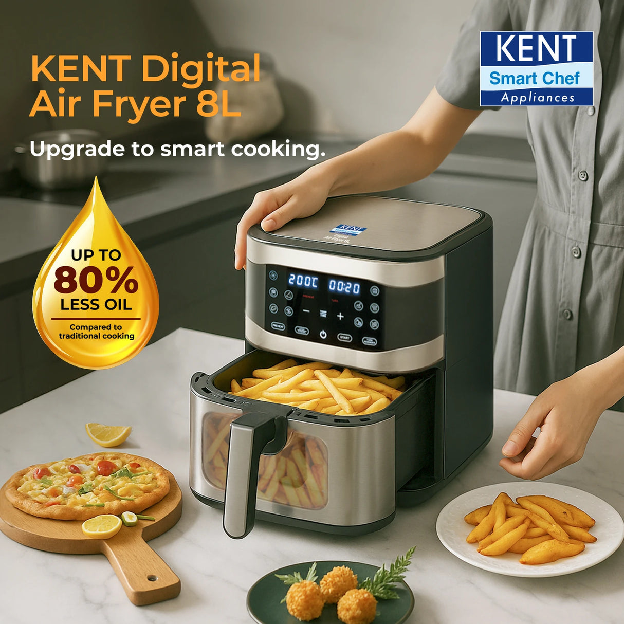 KENT 8 L Digital Air Fryer – Oil-Free Frying with Smart Temperature Control