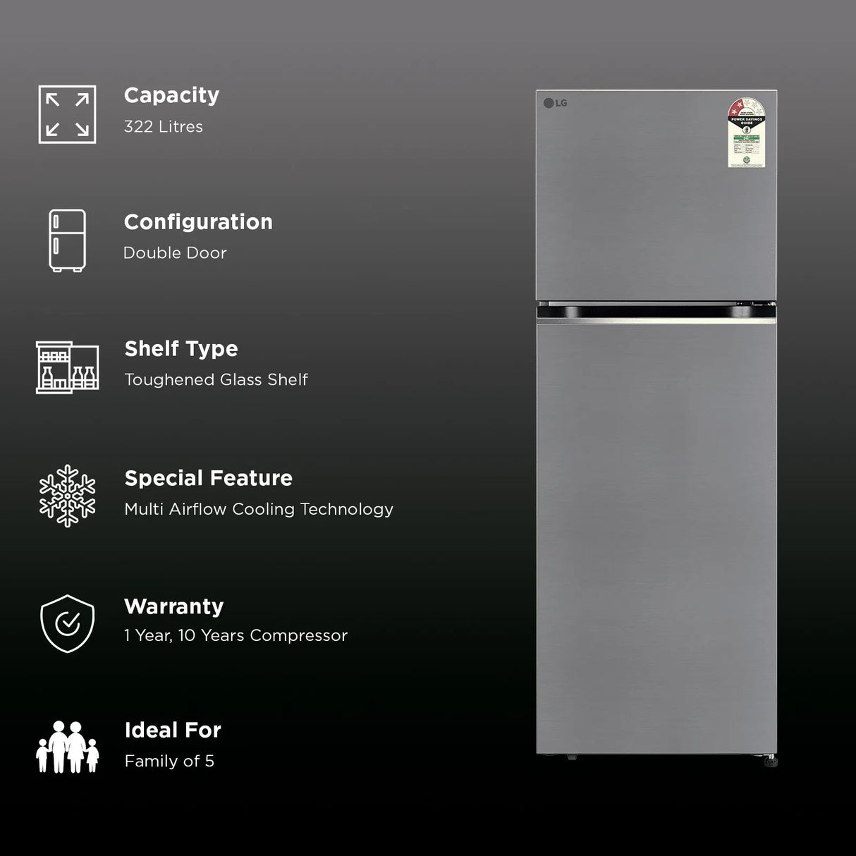 LG Refrigerator GL-T3226SNPZ 308L Double Door Smart Inverter Frost Free Fridge (Shiny Steel)