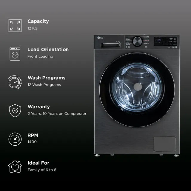 LG FDX1207N5B 12 Kg/7 Kg Wi-Fi Washer Dryer | TurboWash 360°, Inverter Direct Drive, Platinum Black