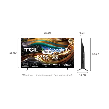 TCL 109.22 cm (43 Inch) Ultra HD (4K) Google TV, 43P755, Black