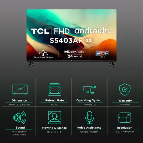 TCL 80.04 cm (32 inches) Bezel-Less S Series FHD Smart Android LED TV 32S5403AF (Black)