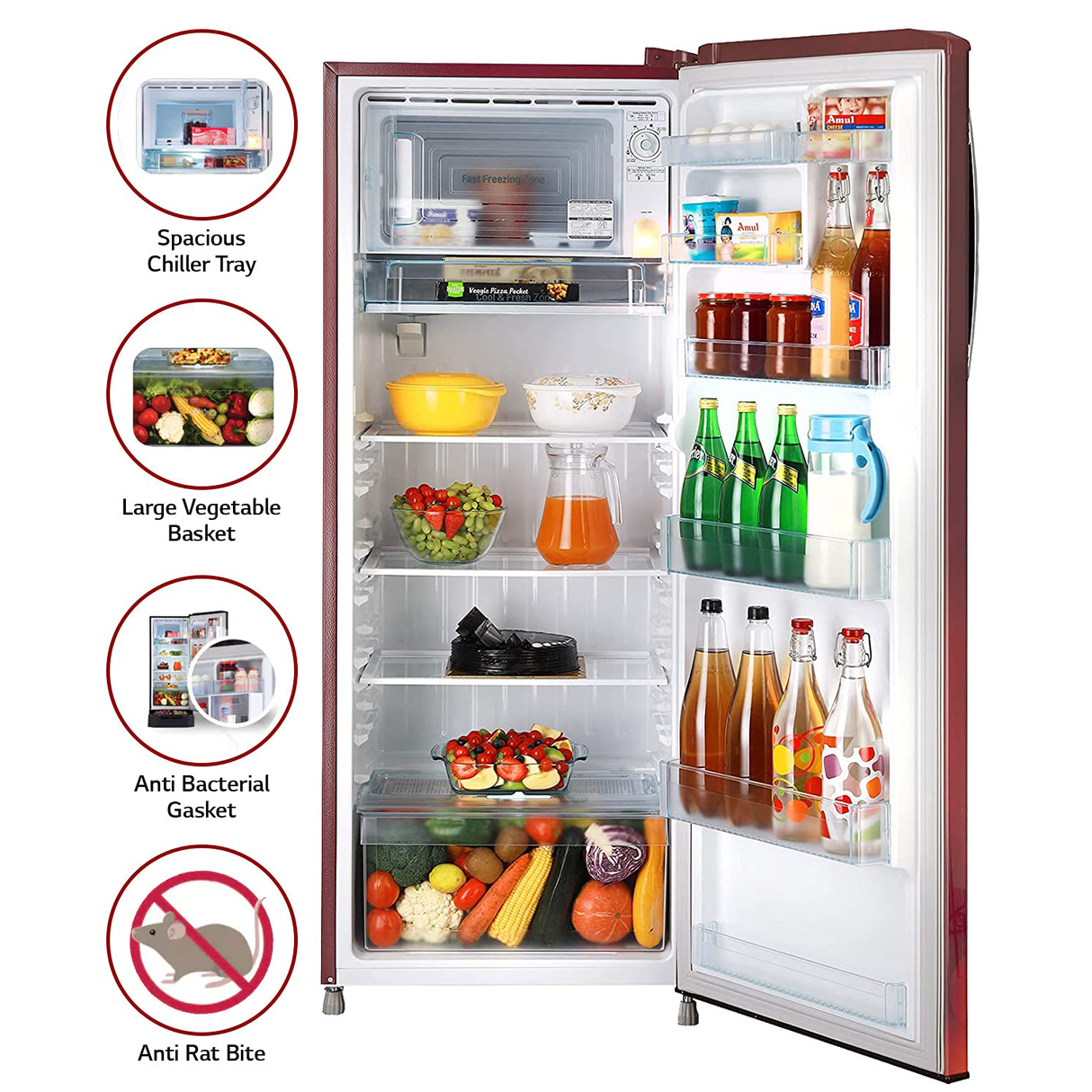 Best Single Door Refrigerator: LG 270L - Scarlet Charm, 3 Star, Inverter