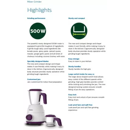 Upgrade with the best: Philips 500W Mixer Grinder HL7506/00 - Efficient grinding.