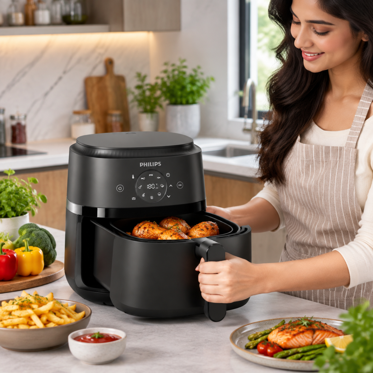 Philips NA239/01 1700W Air Fryer: Rapid Air Technology, Adjustable Temperature, Built-In Timer