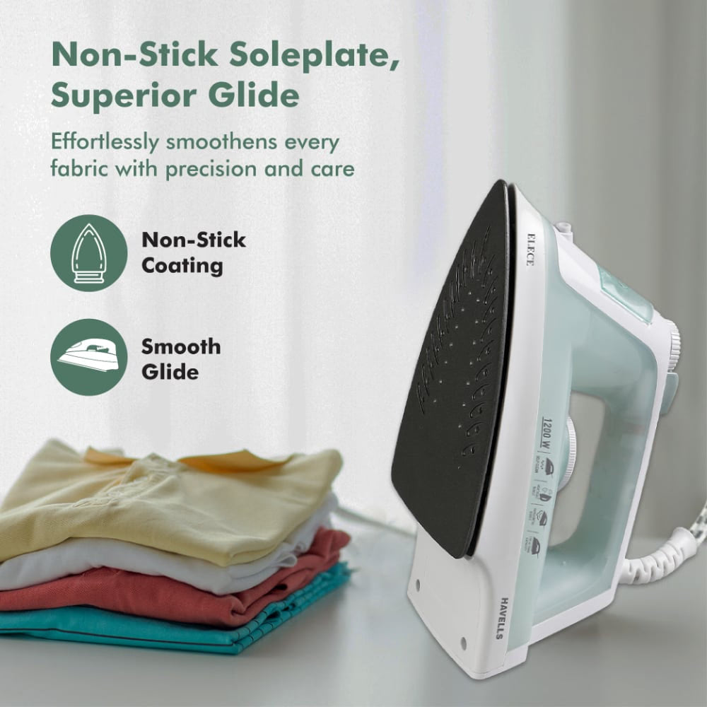 Havells Elece 1200W Steam Iron: 170ml Tank, Self-Clean, Vertical Steaming (Pista Green)