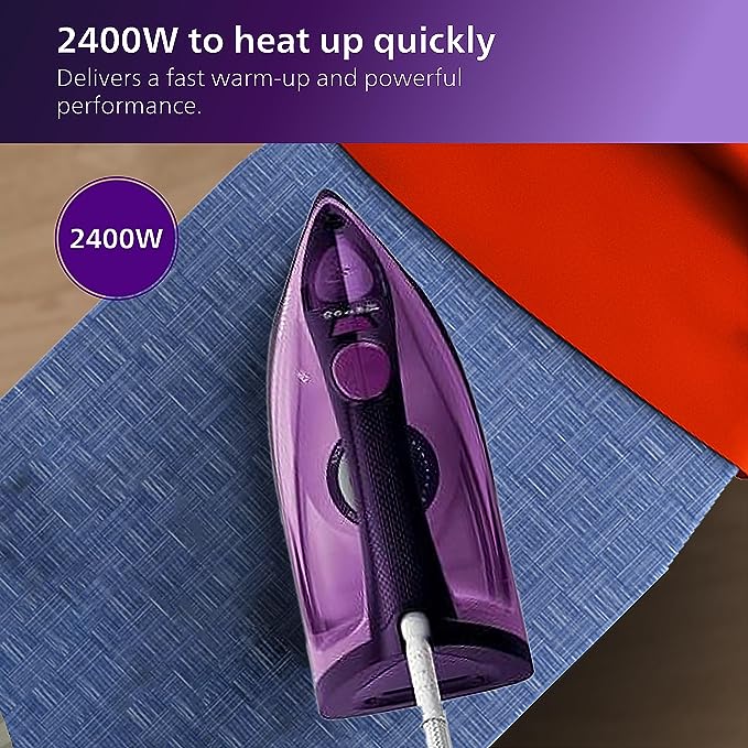 Philips EasySpeed Plus Steam Iron GC2147/30-2400W, Quick Heat up to 30 g/min Steam, 150g Steam Boost, Scratch Resistant Ceramic Soleplate, Vertical Steam, Drip-Stop