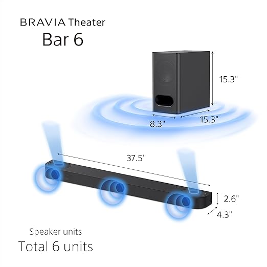 Sony Bravia Theatre Bar 6(HT-B600) 5.1(3.1.2) Channel Dolby Atmos/DTS:X Soundbar with Powerful Wireless subwoofer,2-Upfiring Speaker,Voice Zoom3,BCA App, Bluetooth,HDMI eARC,Remote Control