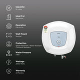 HAVELLS Greta Prime 15 Litre 5 Star Vertical Storage Geyser with Whirlflow Technology (White & Blue)