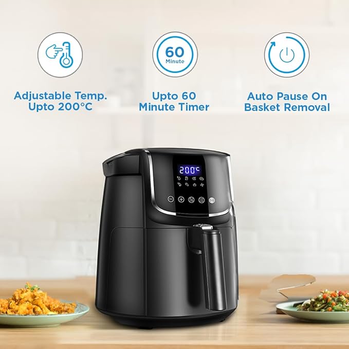 Midea 5L Air Fryer | 1500W Power | Digital display with 8 preset menu settings | Crisp Frying, Grill, Roast, Steam & Bake | Auto Cut-Off | 90% Less Oil | Non Stick Coating & Crisper Basket