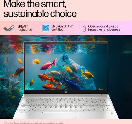 HP Pavilion AMD Ryzen 5 Dual Core 5500U - (8 GB/512 GB SSD/Windows 11 Home) 15-eh1137AU Thin and Light Laptop (15.6 Inch, Natural Silver, With MS Office)
