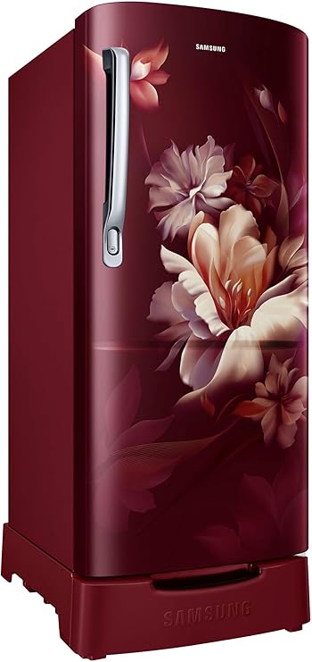 Samsung 183 L, 3 Star, Digital Inverter, Direct-Cool Single Door Refrigerator (RR20D1823RZ/HL, Midnight Blossom Red, Base Stand Drawer)