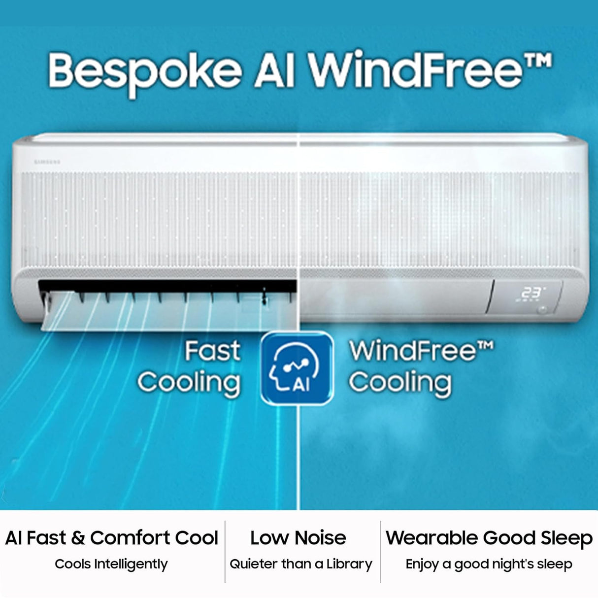 Samsung 1.5 Ton 3 Star Bespoke AI WindFree Inverter Smart Split AC (2026 Model, WiFi, Voice Control, Digital Inverter, 4-Way Swing, 5-Step Convertible, Powerful Cooling – AR60H18D1PWNNA)