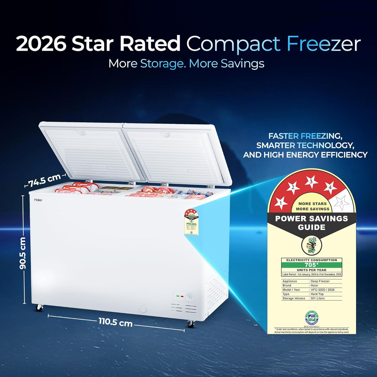 Haier HFC-320DPW4 Convertible Deep Freezer 310L with Metal Liner & Fast Cooling Technology