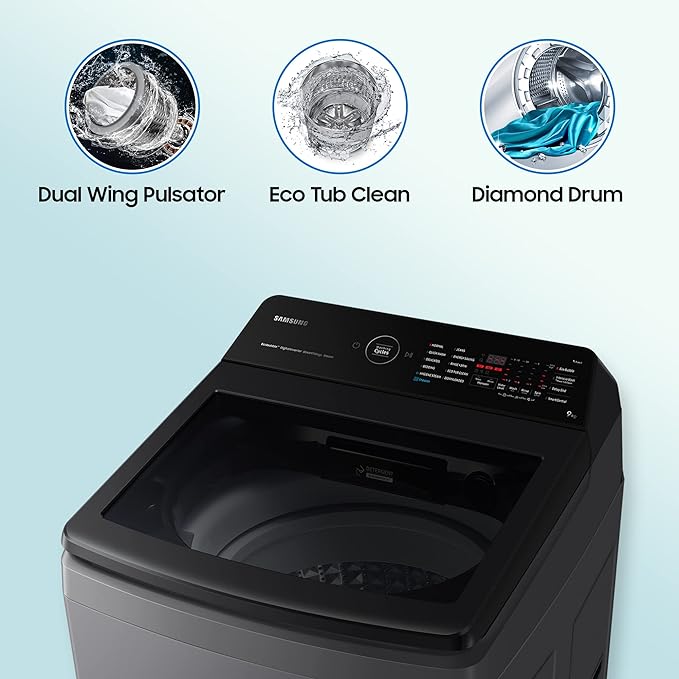 Washing Machine: Stylish Gray model with heater for effective cleaning.