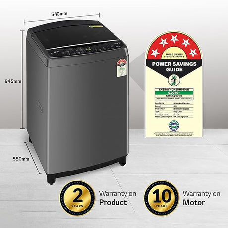 TurboWash technology in the LG 9kg Inverter Wi-Fi Top Load Washer.