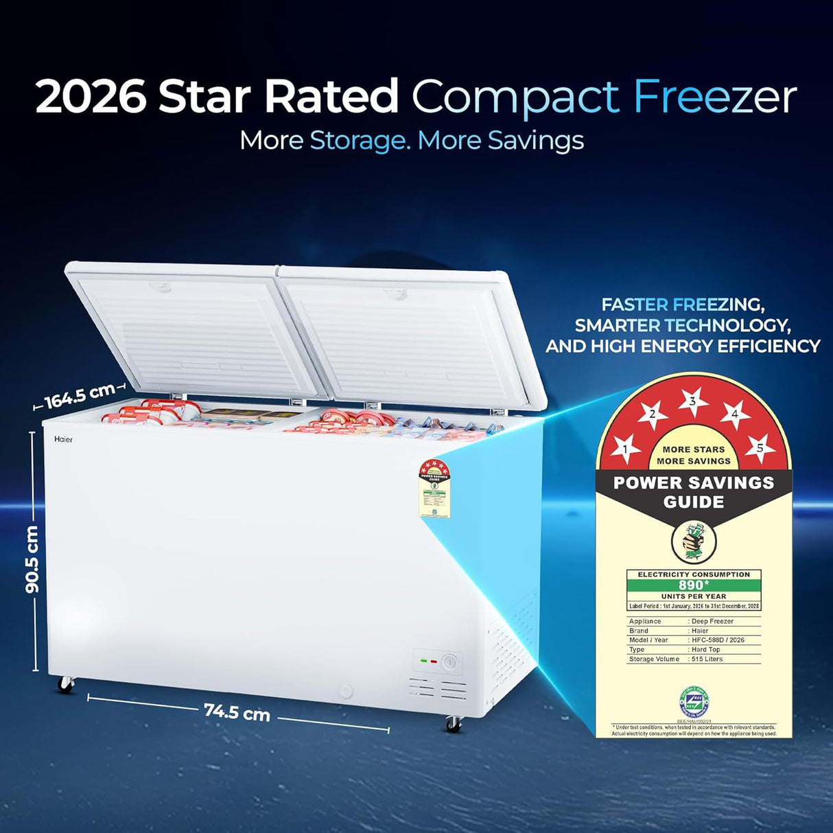 Haier Convertible Deep Freezer 524L HFC-588DPW5 – Double Door, 5 Star Energy Rating & Powerful Cooling System