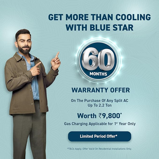 Blue Star 2 Ton 5 Star, Inverter Split AC (Copper, Convertible 5 in 1 Cooling, Multi Sensors, Dust Filter Blue Fins, Self Diagnosis, IC524DNUR,White)