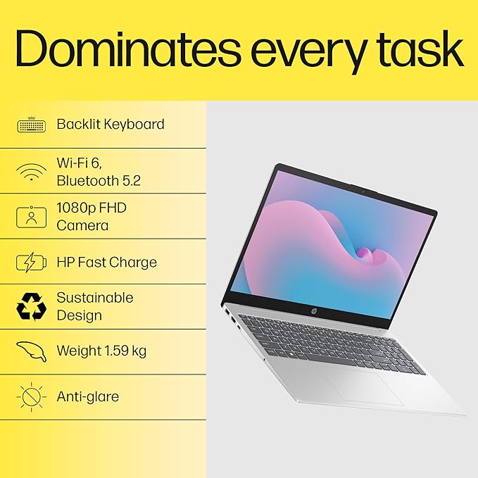 HP 15 (fc0690au) | Ryzen 5 7520U | 16GB DDR5 | 512GB SSD | 15.6" FHD Anti-Glare Micro-Edge | Win 11 | Office 2021 | AMD Radeon Graphics | FHD Camera | Backlit | 1.59kg