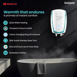 Havells Instanio Prime 3L Instant Water Heater | Titanium Enamel Tank, 3-Level Safety, White/Blue