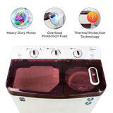 Midea 7.5 KG Semi Automatic Top Loading Washing Machine, Rust Proof Body, with Air Dry Function 1300 RPM (MWMSA075PPG, Maroon White)