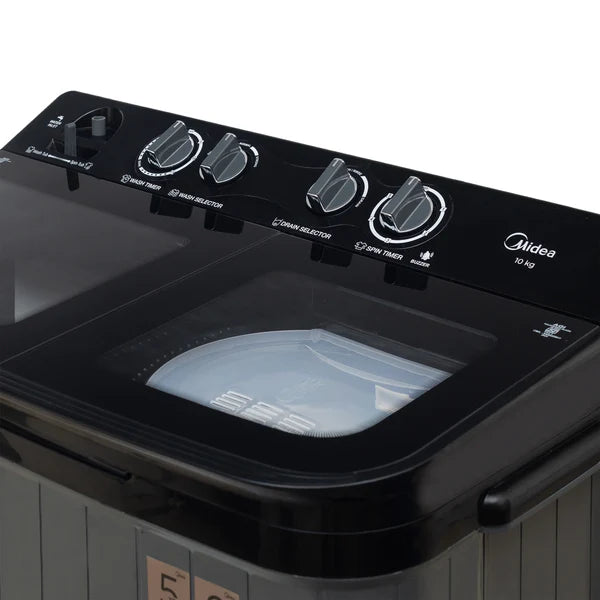 Midea MWMSA100GDX(KG) 10 Kg Semi Automatic Twin Tub Washer with Glass Lid (Black/Grey)