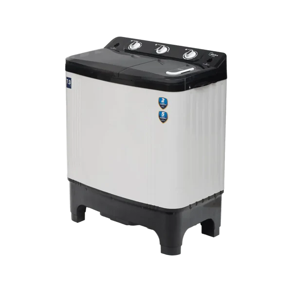 Midea 7 Kg Semi Automatic Twin Tub Washing Machine MWMSA070PDX(KW) with Plastic Lid (Black/White)