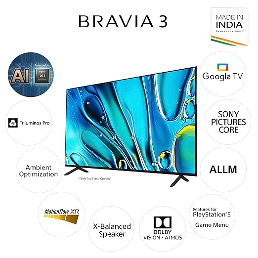 Sony BRAVIA 3 Series 189 cm (75 inches) 4K Ultra HD Smart LED Google TV K-75S30 (Black)