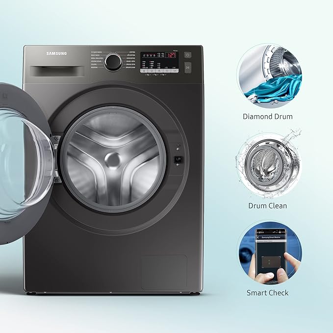 Washing Machine: Stylish Inox model with Hygiene Steam for effective cleaning.