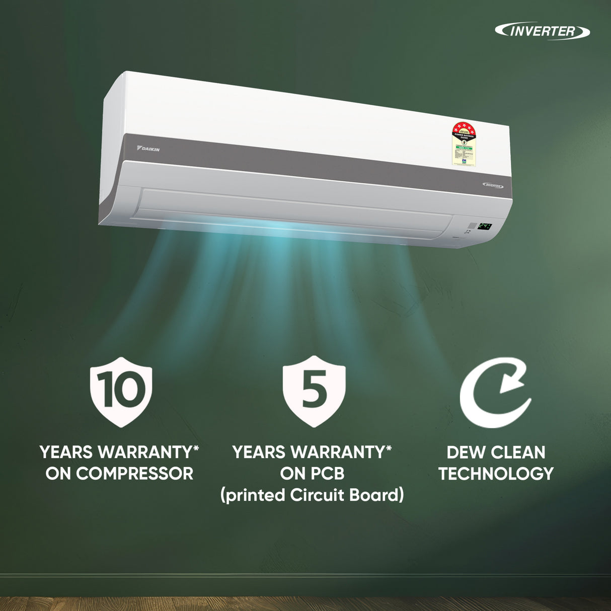 Daikin 1 Ton 5 Star Inverter Split AC FTKM35XV16VAA | 55°C Cooling | PM2.5 Filter | Triple Display | 16m Air Throw