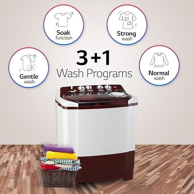 LG 10.5 kg 5 Star Wind jet dry Semi-Automatic Top Load Washing Machine (P105ASRAZ, Burgundy, Roller Jet Pulsator)