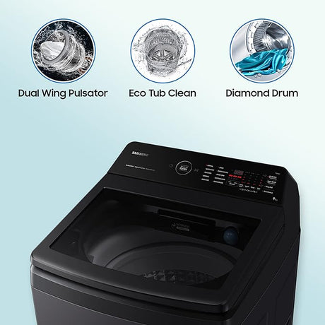 Washer: Explore features of Samsung's 9 Kg Top Load.
