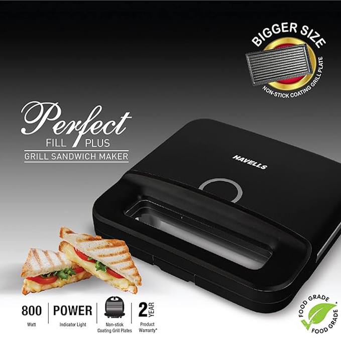 Toast Maker: Black 2-Slice Havells Perfect Fill Plus 800W