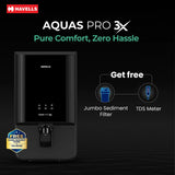 Havells Aquas Pro 3X Water Purifier | RO+UV, 3-Year No-Service Filter Life, White