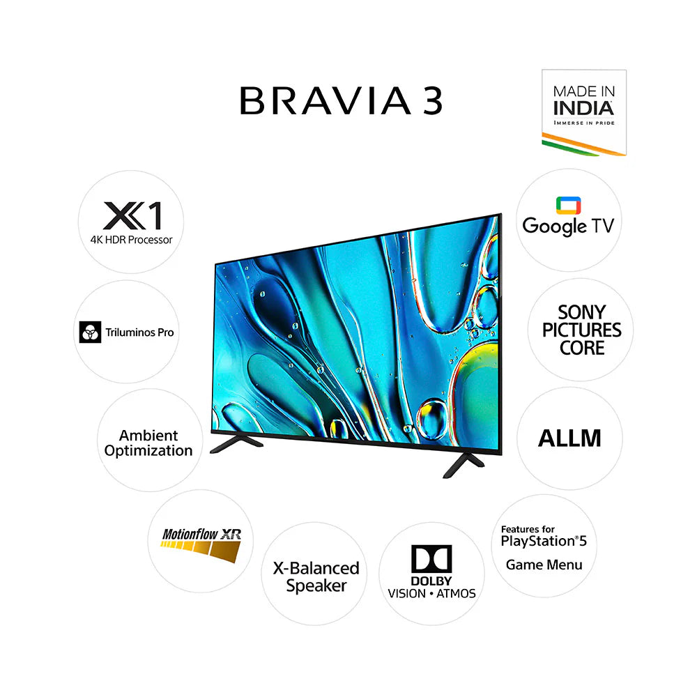 Sony 164 cm (65) BRAVIA 3 4K Ultra HD Smart LED Google TV K-65S30 (Black)