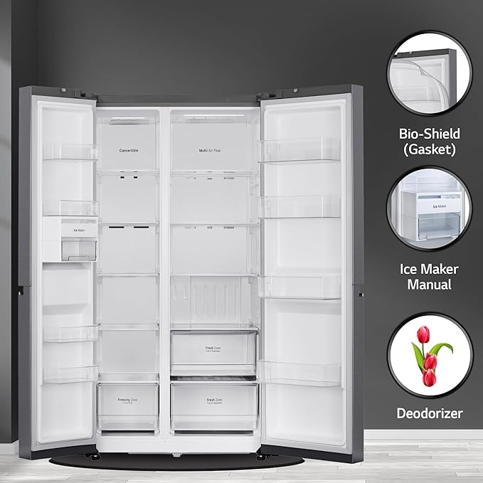 LG 650 L Frost Free Inverter Side by Side Refrigerator (GL-B257HDS3, Dazzle Steel, Convertible)