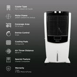 Bajaj Shield Mighty 122L Desert Air Cooler – Turbo Fan & Antibacterial Honeycomb Technology, White