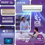 Voltas Vertis Elite Gold 1 Ton 3 Star Inverter Split Air Conditioner (Model: 123INV) | 6-Step Adjustable Mode | Turbo Cooling | Ice Wash Technology | High Ambient Cooling | Copper Condenser | 2026 Model